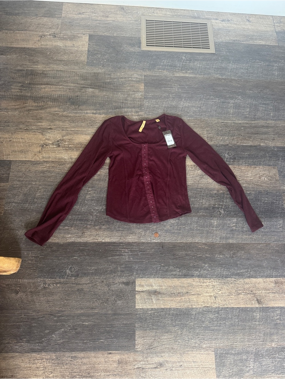 Shyanne Women's Ribbed Button-Front Long Sleeve Top - Burgundy - from boot barn